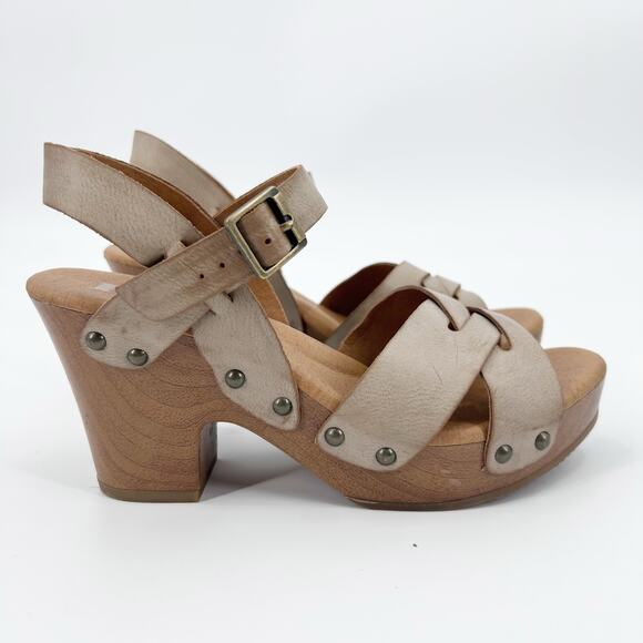 Korks Babette Platform Wedge Sandals Tan Leather Cross Strap Women’s Size 6M - Picture 7 of 11